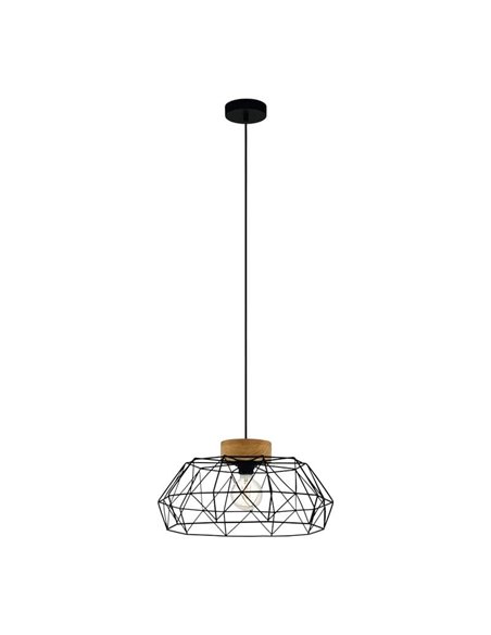 Lámpara Colgante PADSTOW con 1 Luz en Negro y Madera, E27