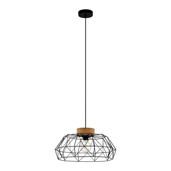 Lámpara Colgante PADSTOW con 1 Luz en Negro y Madera, E27