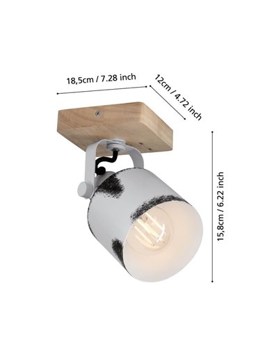 Aplique de Pared o Techo KILBURN de 1 Luz, Madera Maciza y Metal Blanco, E27
