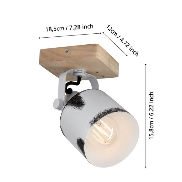 Aplique de Pared o Techo KILBURN de 1 Luz, Madera Maciza y Metal Blanco, E27