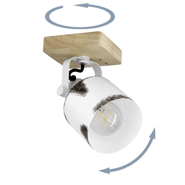 Candeeiro de parede ou teto KILBURN com 1 luz, madeira maciça e metal branco, E27