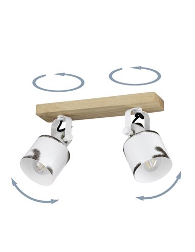 Faixa de Refletor de Teto KILBURN com 2 Refletores Móveis em Madeira e Metal Branco, 2XE27