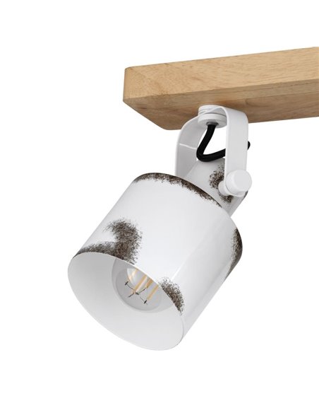 Faixa de Refletor de Teto KILBURN com 2 Refletores Móveis em Madeira e Metal Branco, 2XE27