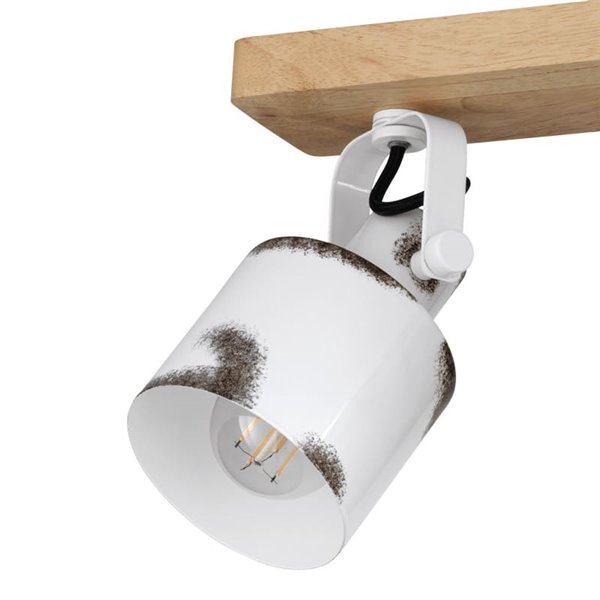 Regleta de Focos para Techo KILBURN con 2 Focos Móviles en Madera y Metal Blanco, 2XE27