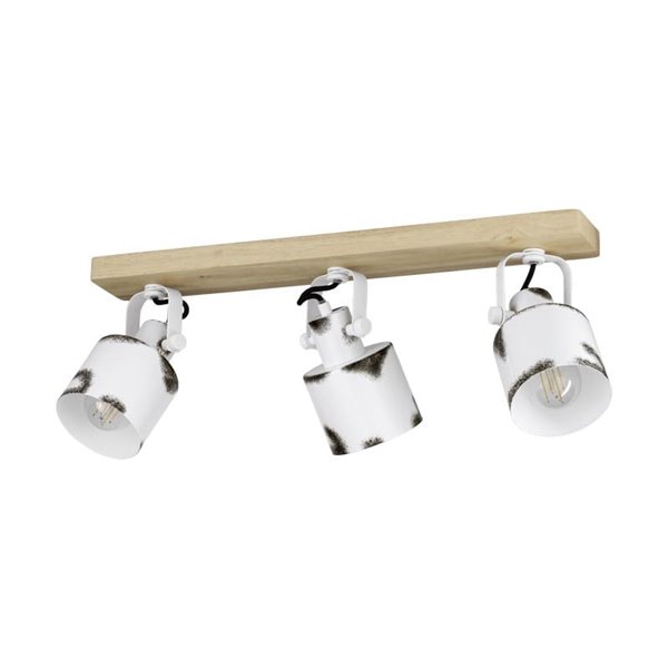 Regleta de Focos orientables KILBURN con 3 Focos Móviles, Madera y Metal Blanco, E27