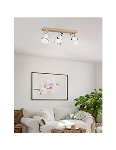 Regleta de Focos orientables KILBURN con 3 Focos Móviles, Madera y Metal Blanco, E27 2