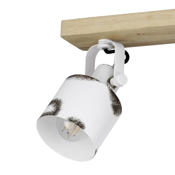 Regleta de Focos orientables KILBURN con 3 Focos Móviles, Madera y Metal Blanco, E27