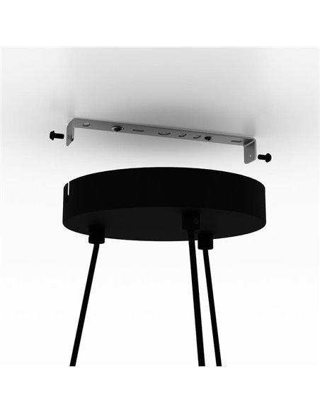 EDALE Suspension ronde en métal noir et bois avec abat-jour textile cappuccino, Ø70cm, 6XE27