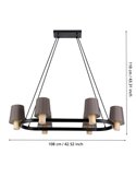 Lampe à Suspension Ovale EDALE en Métal Noir et Bois avec Abat-Jour Textile Cappuccino, 6XE27