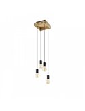 Lampe à suspension WOOTTON avec boîte en bois vintage et 4 supports de lampe en métal noir, 4XE27