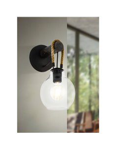 Aplique de Pared RODING con Pantalla de Cristal y Cuerda de Cáñamo, E27 2