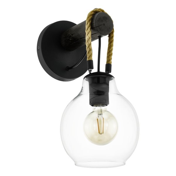 Aplique de Pared RODING con Pantalla de Cristal y Cuerda de Cáñamo, E27