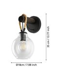 Aplique de Pared RODING con Pantalla de Cristal y Cuerda de Cáñamo, E27
