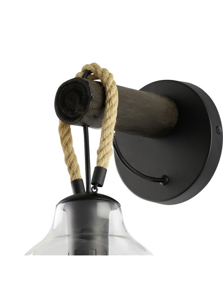 Aplique de Pared RODING con Pantalla de Cristal y Cuerda de Cáñamo, E27