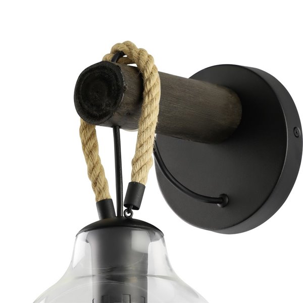 Applique murale RODING avec abat-jour en verre et corde de chanvre, E27