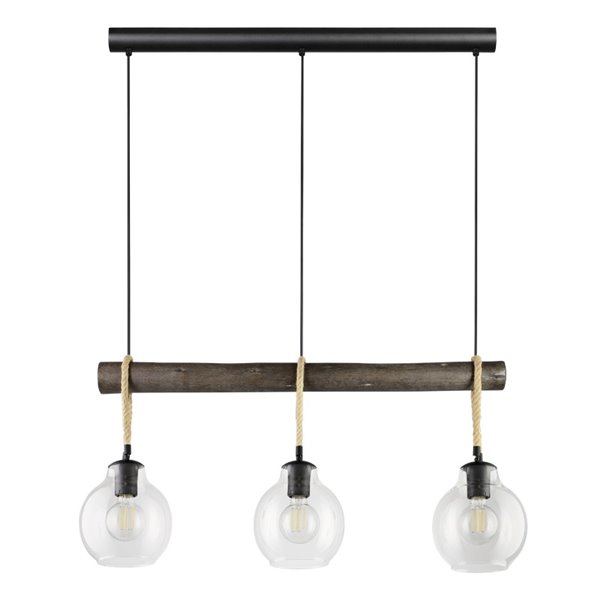 Lampe à suspension RODING avec 3 abat-jour en verre et cordes de chanvre, 3XE27