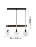Lampe à suspension RODING avec 3 abat-jour en verre et cordes de chanvre, 3XE27