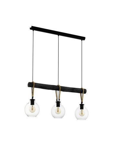 Lampe à suspension RODING avec 3 abat-jour en verre et cordes de chanvre, 3XE27