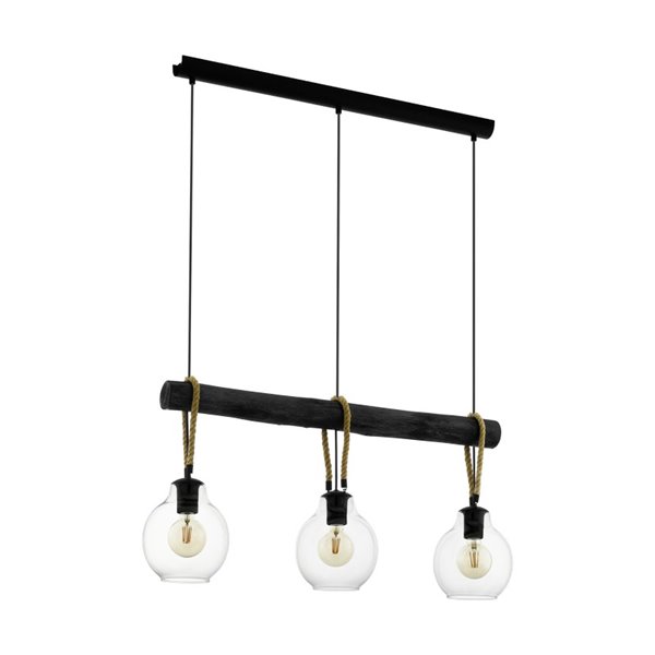 Lampe à suspension RODING avec 3 abat-jour en verre et cordes de chanvre, 3XE27