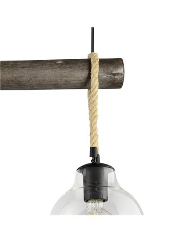 Lampe à suspension RODING avec 3 abat-jour en verre et cordes de chanvre, 3XE27
