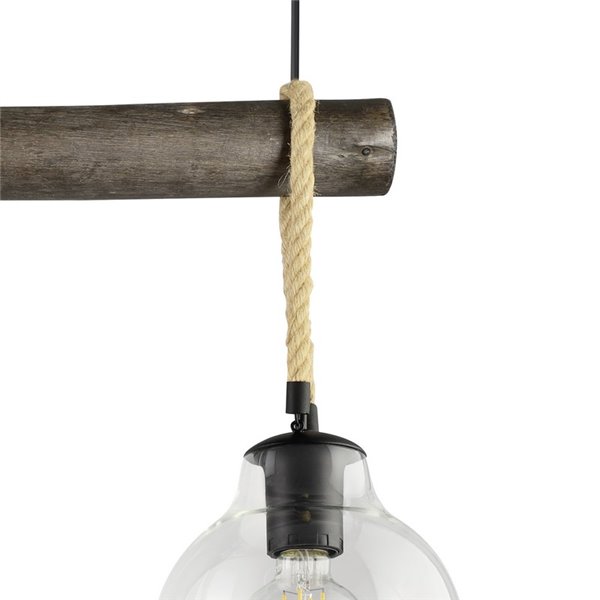 Lampe à suspension RODING avec 3 abat-jour en verre et cordes de chanvre, 3XE27