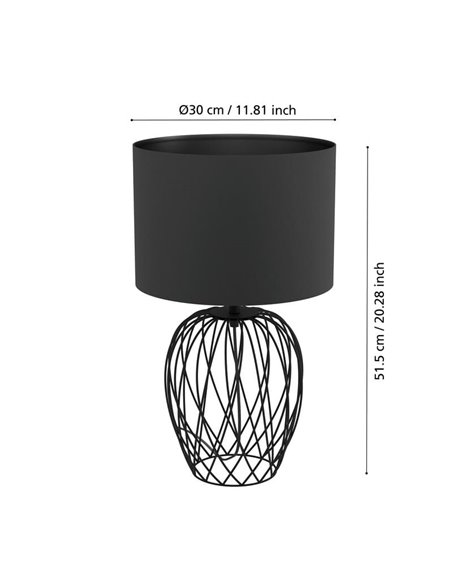 Lampe de table NIMLET avec base en fil noir et abat-jour en textile noir, E27