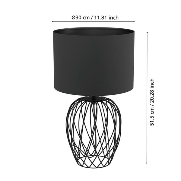 Lámpara de Sobremesa NIMLET con Base de Alambre Negro y Pantalla Textil Negra, E27