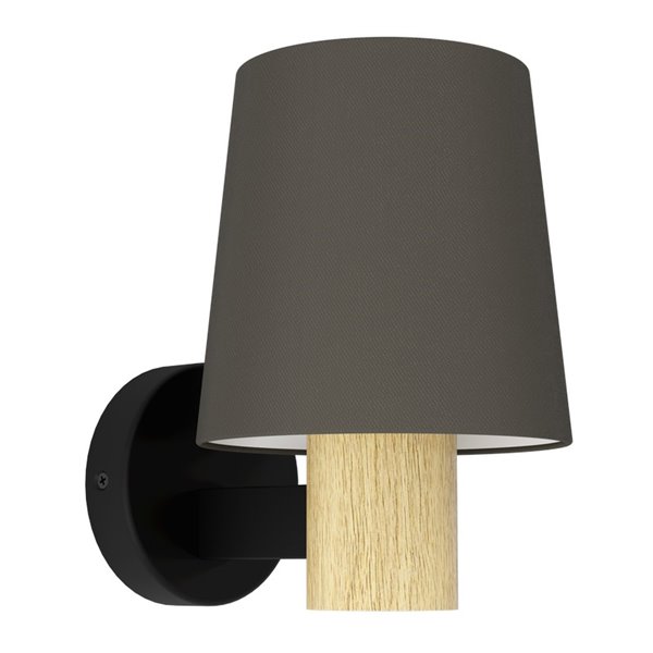 Aplique de Pared EDALE de Metal Negro y Madera de Roble con Pantalla Textil Capuchino, E27