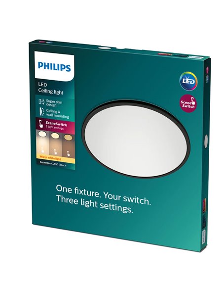 Plafón de techo LED SUPERSLIM 18W negro 2700K (muy cálido), Regulable en intensidad 