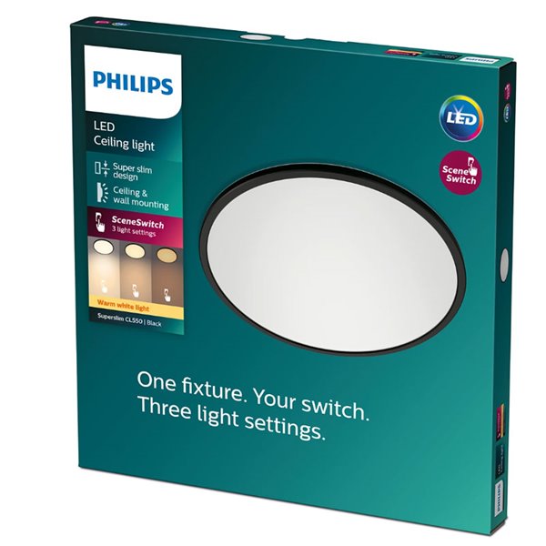 Plafonnier LED SUPERSLIM 18W noir 2700K (très chaud), Réglable en intensité