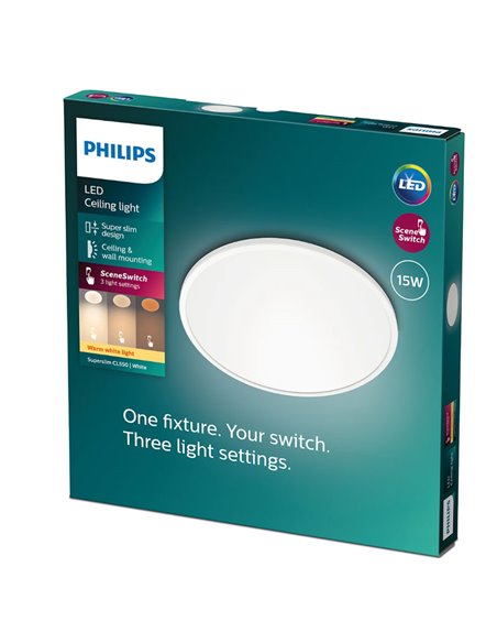 Plafón de techo redondo SUPERSLIM 15W blanco 2700K/4000K, Regulable en intensidad