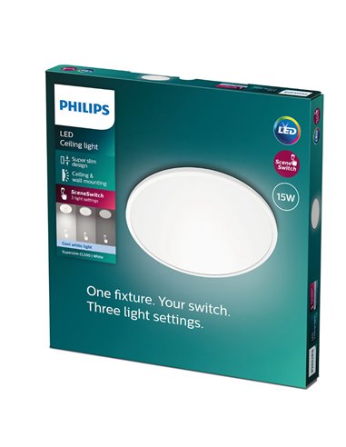 Candeeiro de teto redondo SUPERSLIM 15W branco 2700K/4000K, ajustável em intensidade