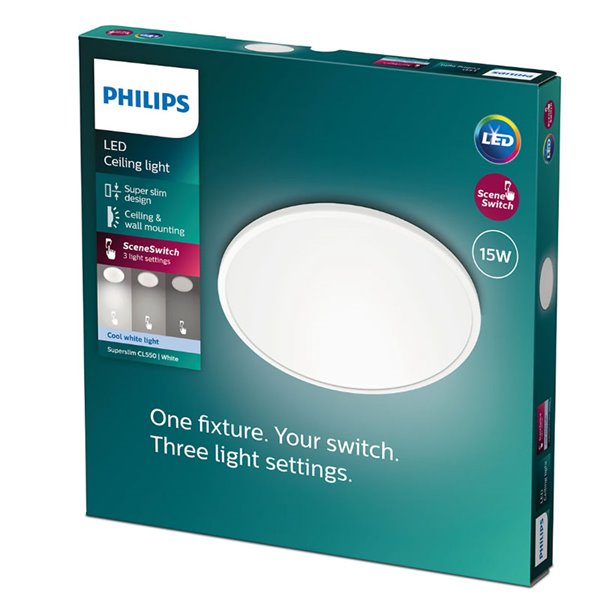 Plafonnier rond SUPERSLIM 15W blanc 2700K/4000K, réglable en intensité