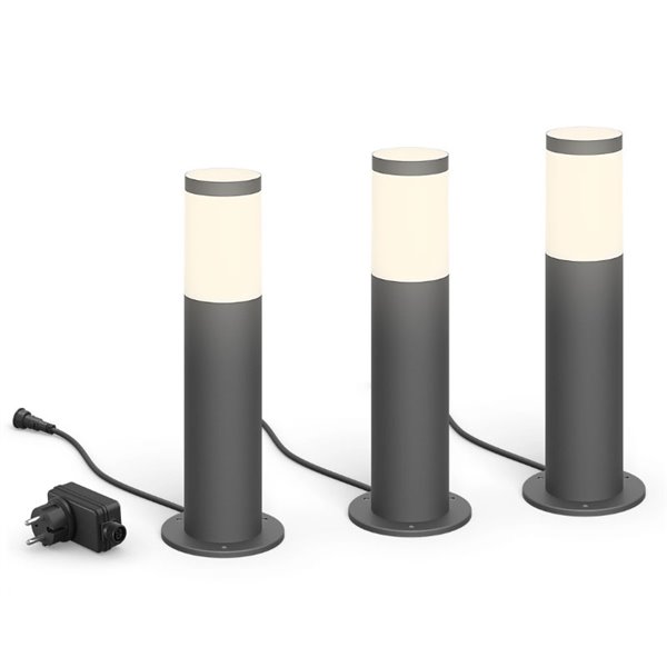 Pack de 3 Balizas LED de exterior para caminos  3W 2700K Antracita, Baja tensión estanco al agua