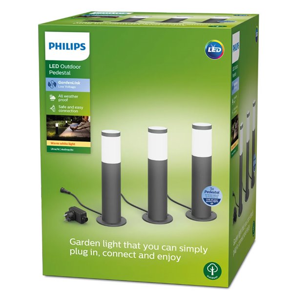 Pack de 3 Balizas LED de exterior para caminos  3W 2700K Antracita, Baja tensión estanco al agua