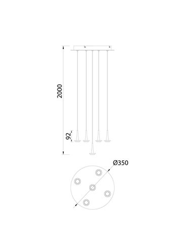 Plafonnier avec 5 suspensions LED en cristal ANDROMEDA en forme de larme, doré 25W 3000K 2500Lm