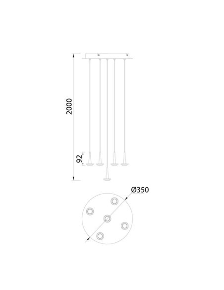 Plafonnier avec 5 suspensions LED en cristal ANDROMEDA en forme de larme, doré 25W 3000K 2500Lm