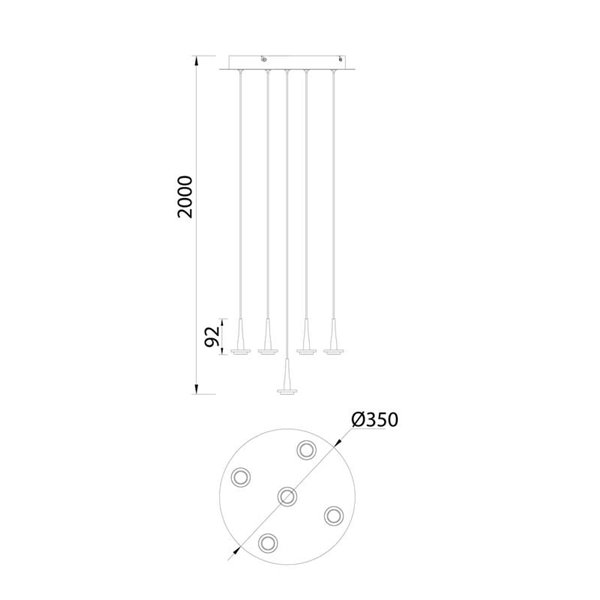 Lámpara de techo con 5 Luces LED Colgantes de cristal ANDRÓMEDA en forma de lágrima, oro 25W 3000K 2500Lm