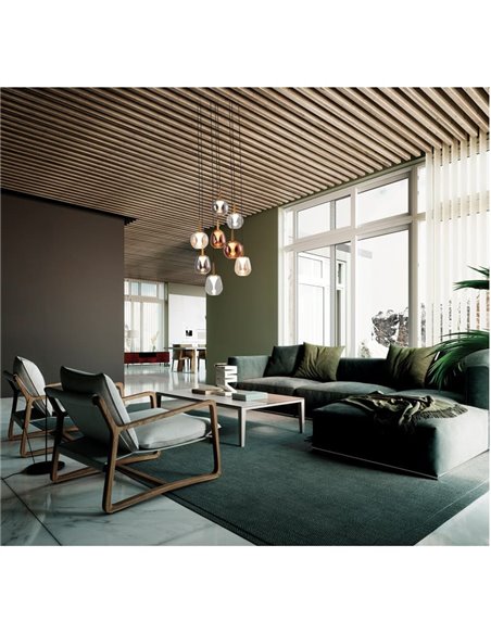 Plafonnier avec 8 suspensions LED ANDROMEDA en forme de goutte, or 40W 3000K 4000Lm, base ronde