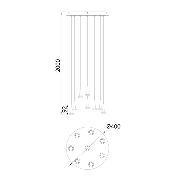 Candeeiro de teto com 8 luminárias pendentes LED ANDROMEDA em forma de lágrima, ouro 40W 3000K 4000Lm, base redonda