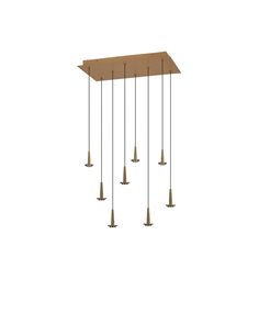 Lámpara de techo con 8 Luces LED Colgantes de cristal ANDRÓMEDA en forma de lágrima, oro 40W 3000K 4000Lm, base rectangular