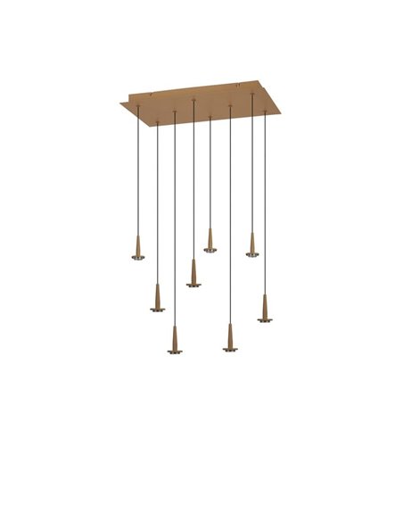 Lámpara de techo con 8 Luces LED Colgantes de cristal ANDRÓMEDA en forma de lágrima, oro 40W 3000K 4000Lm, base rectangular