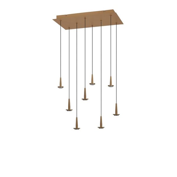 Lámpara de techo con 8 Luces LED Colgantes de cristal ANDRÓMEDA en forma de lágrima, oro 40W 3000K 4000Lm, base rectangular