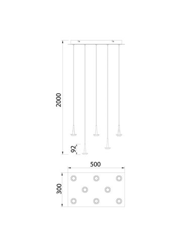 Plafonnier avec 8 suspensions LED ANDROMEDA en forme de goutte, or 40W 3000K 4000Lm, base rectangulaire