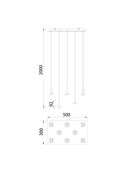 Lámpara de techo con 8 Luces LED Colgantes de cristal ANDRÓMEDA en forma de lágrima, oro 40W 3000K 4000Lm, base rectangular