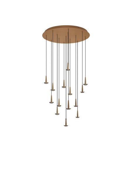 Luminária de teto suspensa com 14 LEDs de cristal ANDROMEDA em forma de lágrima, ouro 70W 3000K 7050Lm, base redonda