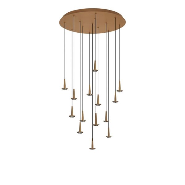 Luminária de teto suspensa com 14 LEDs de cristal ANDROMEDA em forma de lágrima, ouro 70W 3000K 7050Lm, base redonda