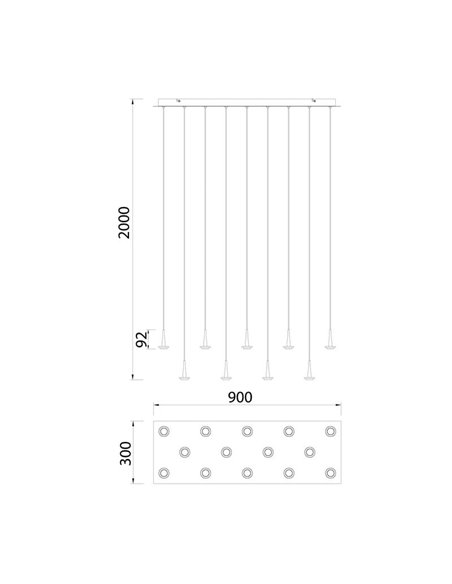 Luminária de teto suspensa com 14 LEDs de cristal ANDROMEDA em forma de lágrima, ouro 70W 3000K 7050Lm, base retangular