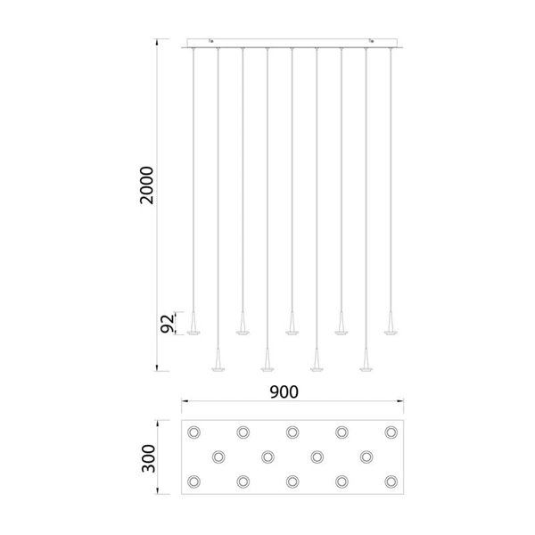Plafonnier suspension avec 14 LED en cristal ANDROMEDA en forme de goutte, or 70W 3000K 7050Lm, base rectangulaire