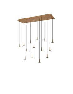 Plafonnier suspension avec 14 LED en cristal ANDROMEDA en forme de goutte, or 70W 3000K 7050Lm, base rectangulaire